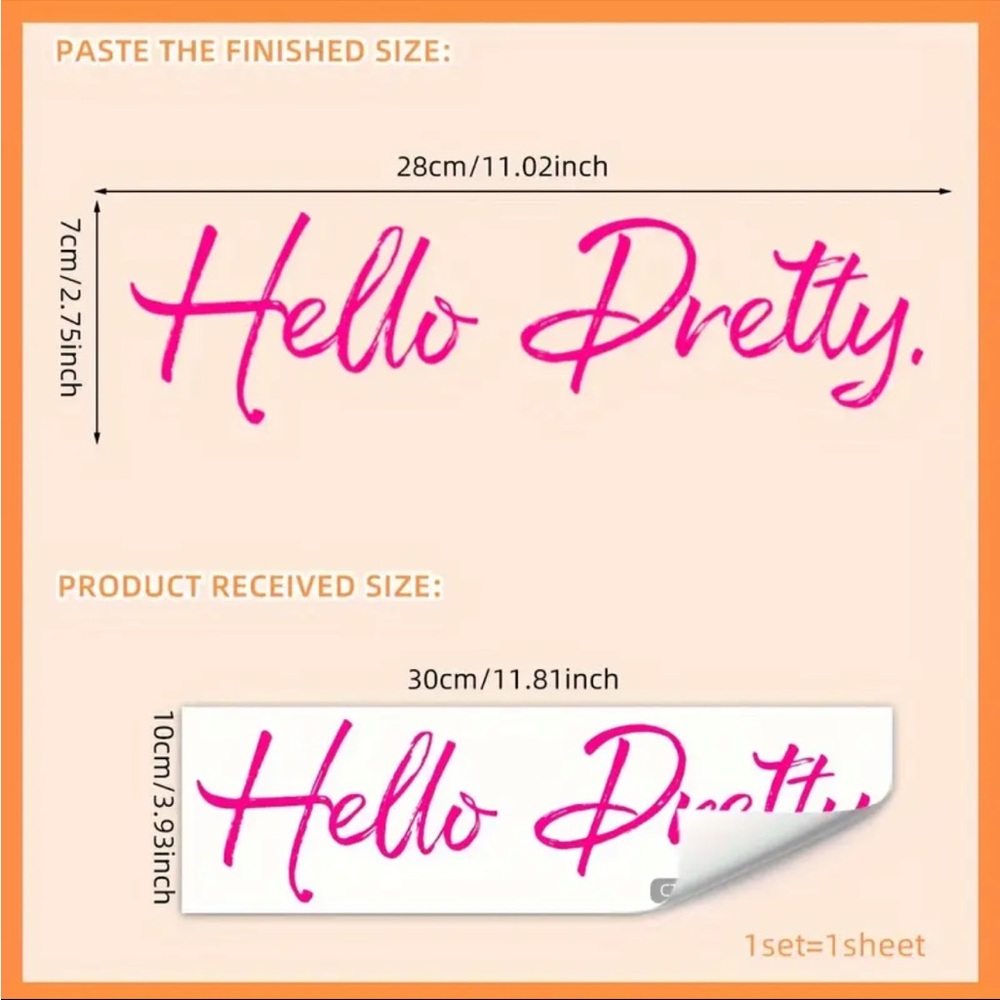 Pink “Hello Pretty” Wall Decal Removable Vinyl Script Lettering NWT - Picture 3 of 5